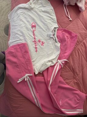 Champion White Short-Sleeve Tee with Pink Logo and Pink Jogger Pants